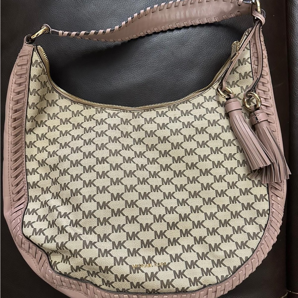 Michael Kors Pink and Cream Hobo Bag with Monogram